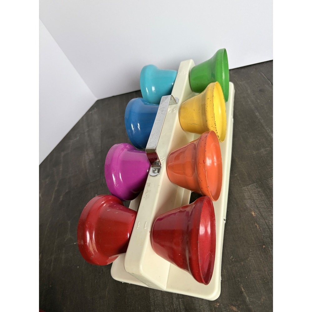 Vintage Musical Hand Bell Set 8 Note Diatonic Metal Bells Plastic Base